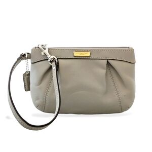 Coach Pleated Leather Zip Top Wristlet in Gray
